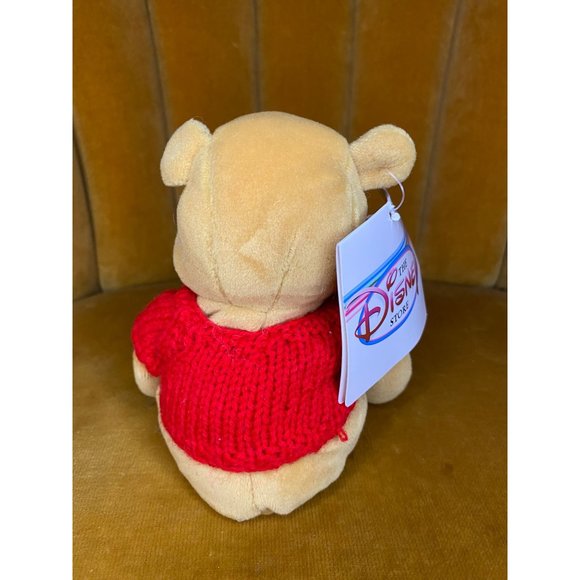 DISNEY POOH with RED Knit SWEATER and White Heart - Mini Bean Bag 8" - NWT - Picture 3 of 8